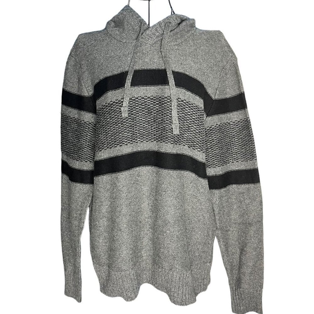 American Eagle Sweater Womens XS Hooded Striped Grey Black Comfy Lounge‎ Winter